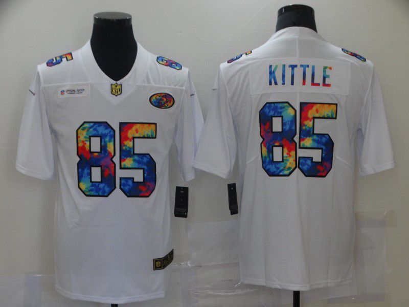 Men San Francisco 49ers #85 Kittle White Rainbow version 2021 Nike NFL Jersey